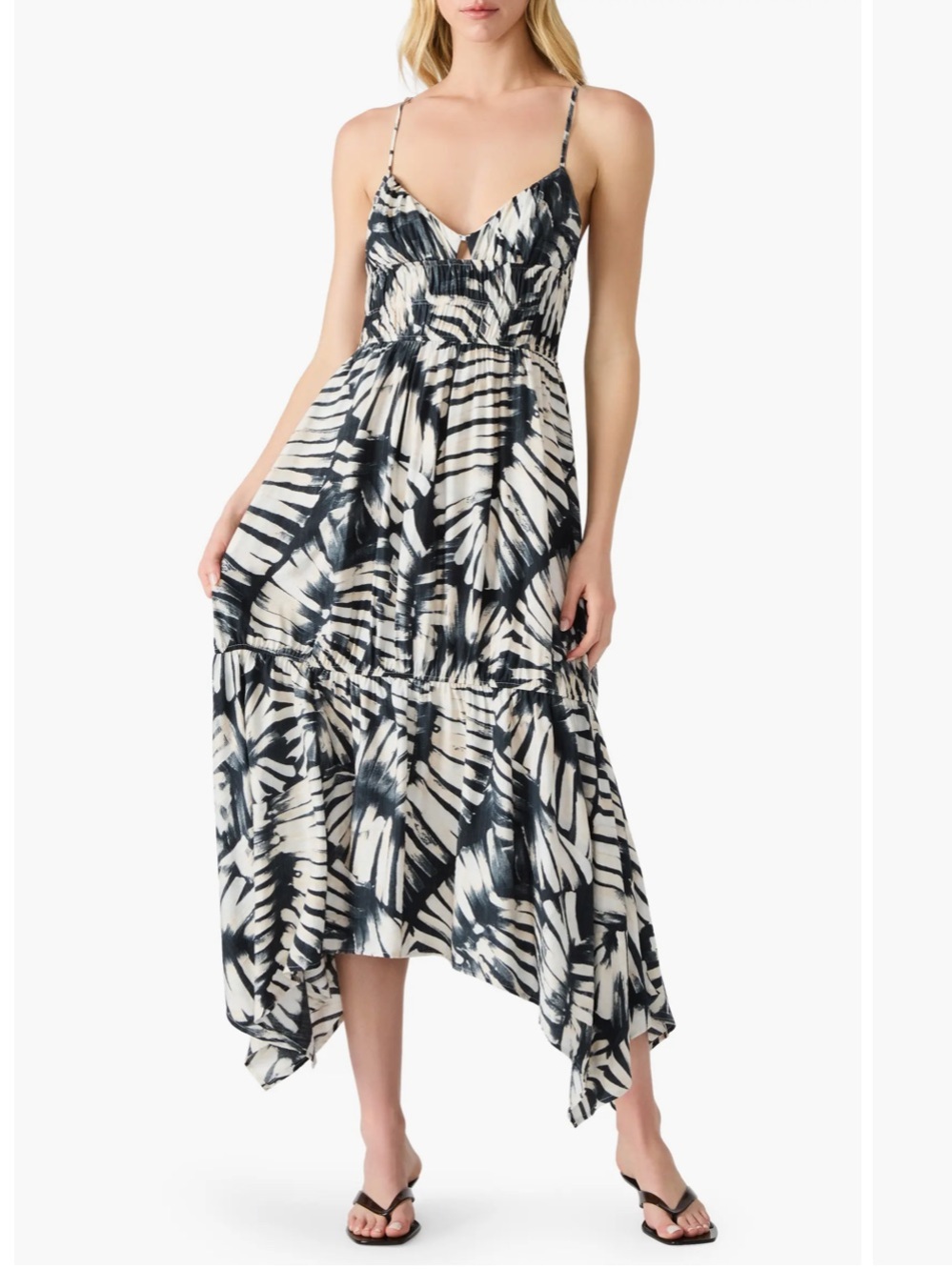 Steve Madden Black & Ivory Tie-Dye High-Low Maxi Dress